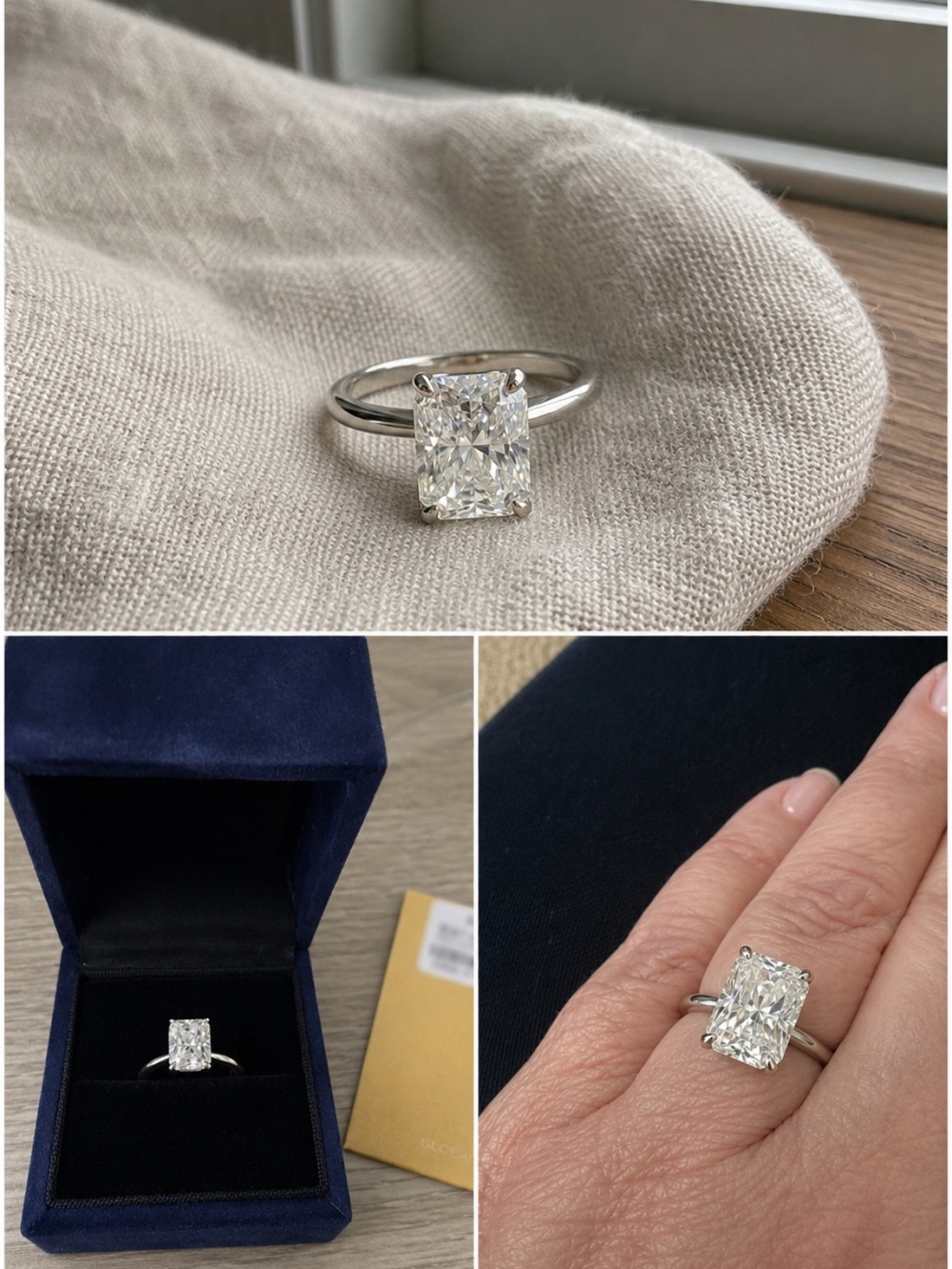 4CT Radiant Cut Moissanite Hidden Halo Ring D VVS1 925 Sterling Silver GRA Cert